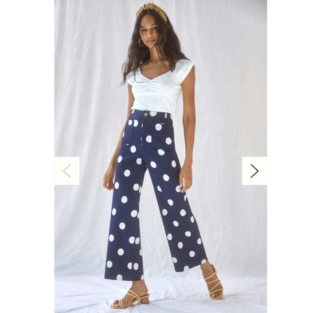Anthropologie by Maeve Colette Cropped Wide-Leg Polka Dot Pants Size: 27